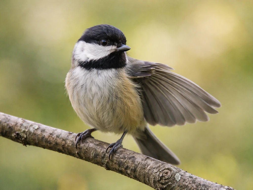 Close-up of a small bird perched on a branch, feathers and wings clearly visible in natural light.