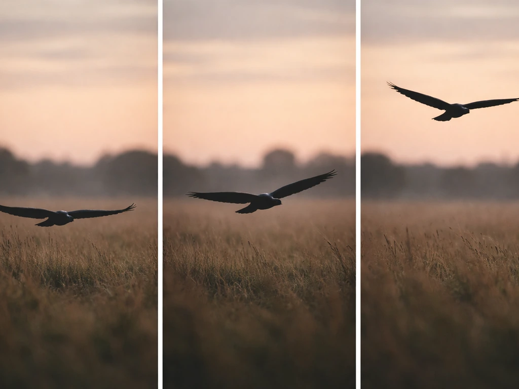 Three blurry bird-of-prey silhouettes over open field, suggesting common shape cues and misidentification