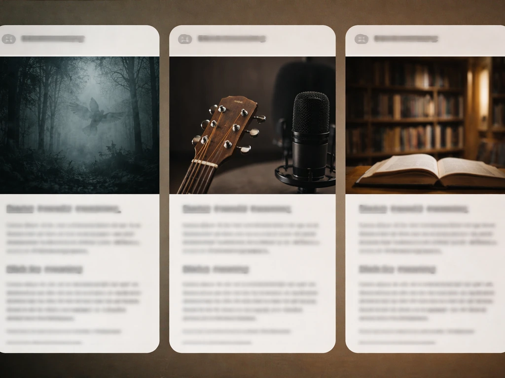 Three-panel screenshot-style collage showing different themes for “blade bird” meanings: folklore, music, and references