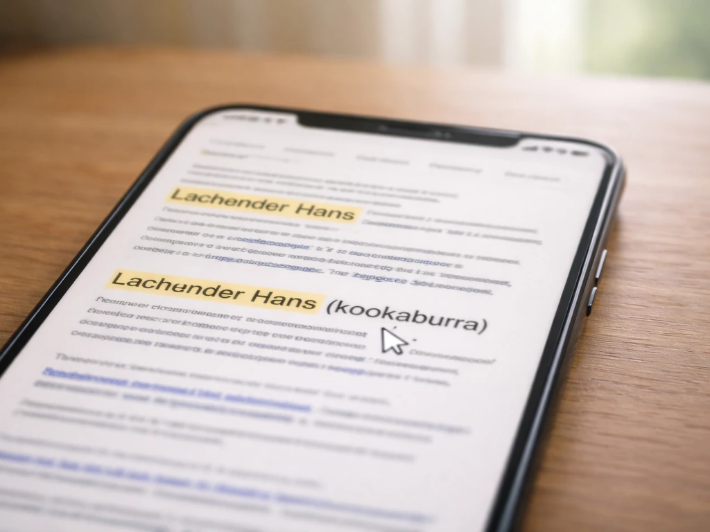 Minimal close-up of a smartphone showing a mocked search results page with highlighted keywords